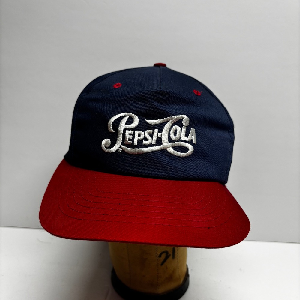 Vintage Pepsi Cola Snapback Hat Navy Blue Red Embroidered Logo Made in USA Cap